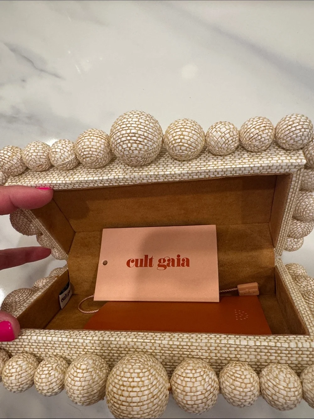 Cult Gaia Beaded Straw Clutch in Natural Cream